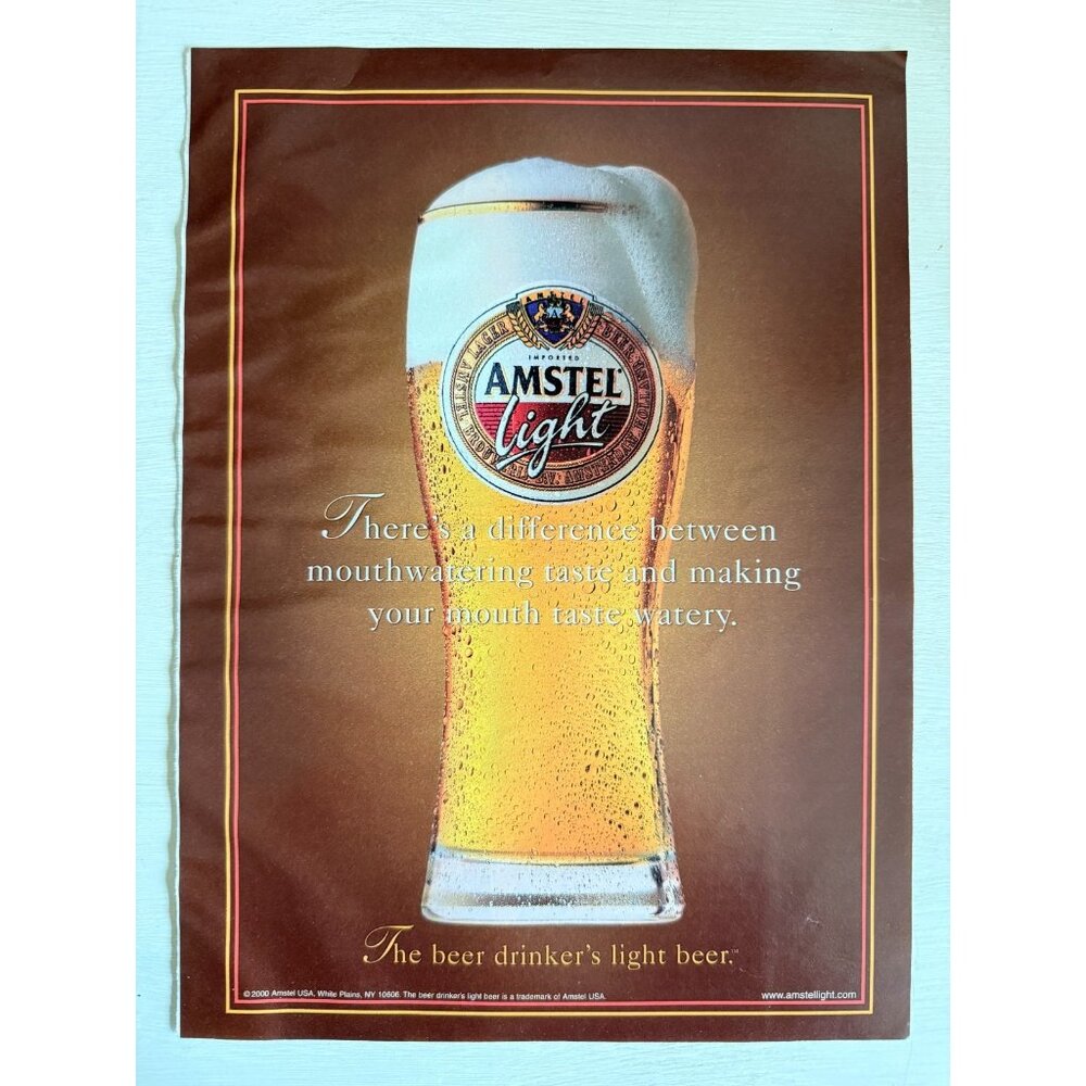 Vintage Y2K Amstel Light Foaming Beer Bar Cosmopolitan Advertisement Print Ad